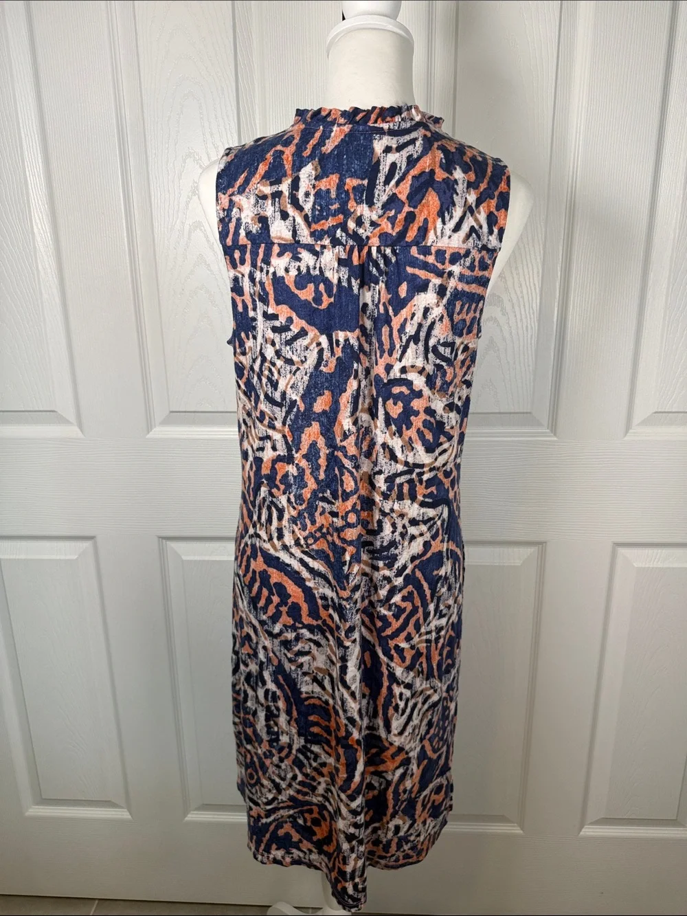 NIC+ZOE Abstract Print Sleeveless Knit Dress M Navy Orange Stretch Boho Travel - Picture 5 of 13